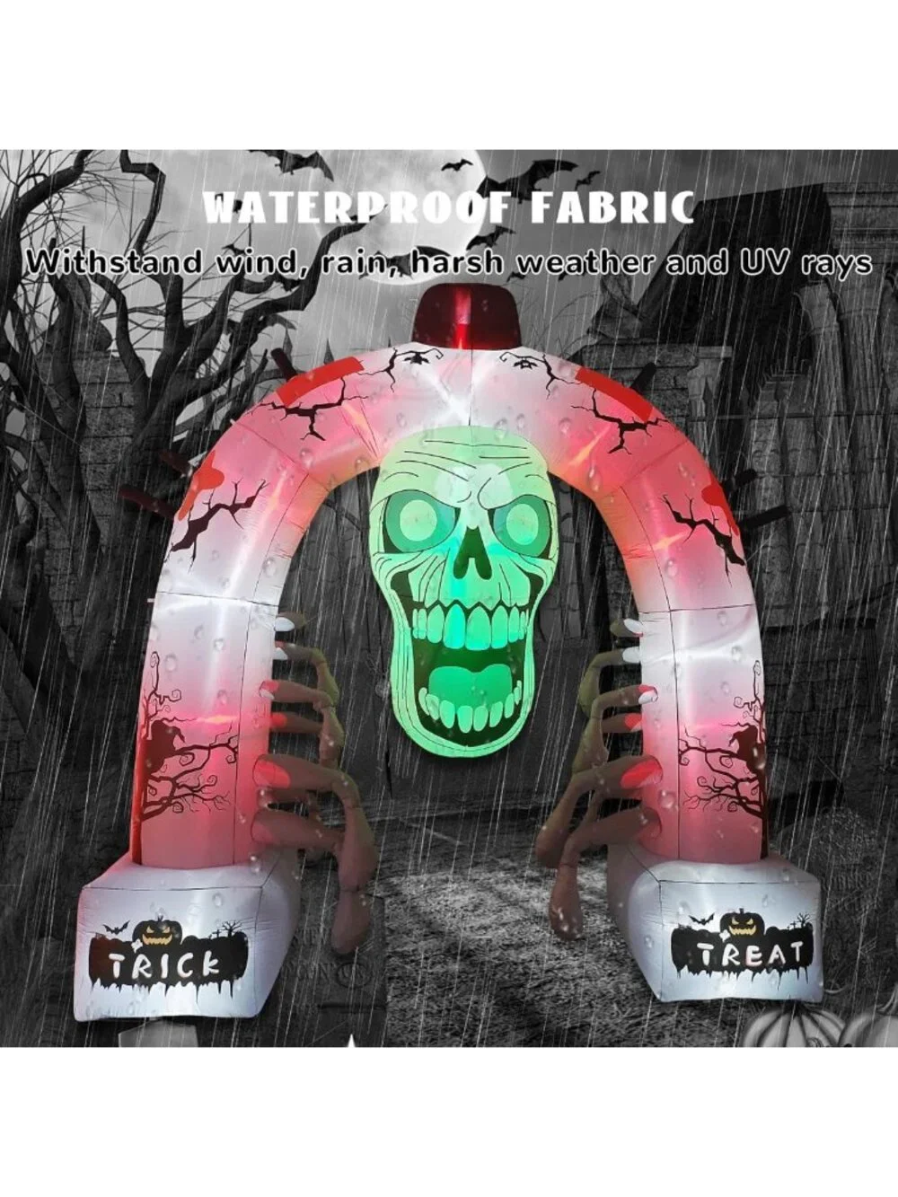 Giant 12FT Inflatable Skeleton Arch with LED Lights - Spooky Halloween Yard